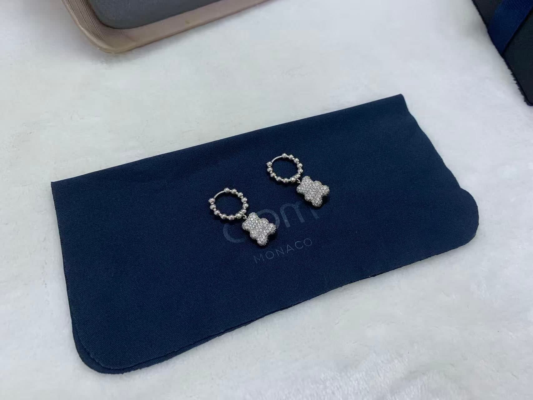 APM Monaco Silver Bear Earrings with Blue and Clear Stones